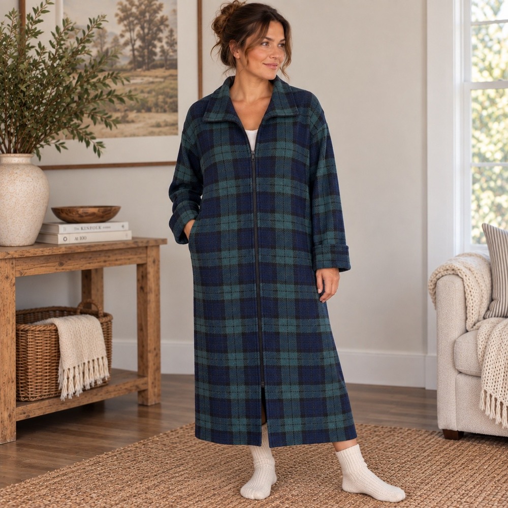 Vintage Amanda Stewart Country Women's S 6/8 Plaid Maxi Duster Housecoat